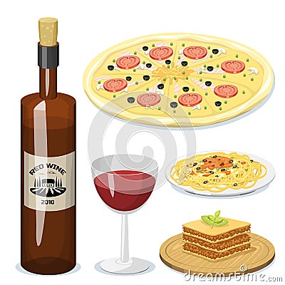 Cartoon Italy food cuisine delicious homemade cooking Vector Illustration