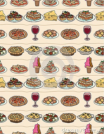 Cartoon Italy food seamless pattern Vector Illustration