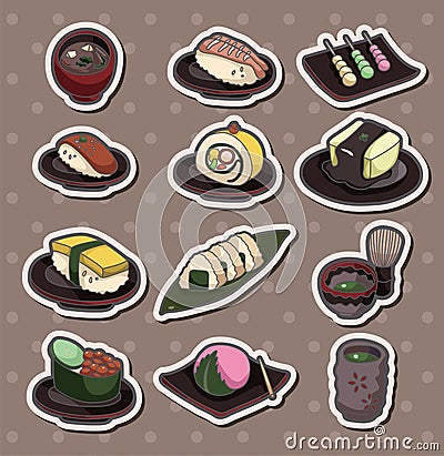 Cartoon Japanese food stickers Vector Illustration