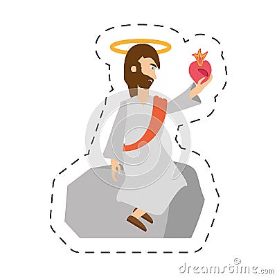 cartoon jesus christ holding heart sac Cartoon Illustration