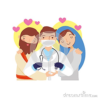 Jesus and mary with doctor. vector Vector Illustration