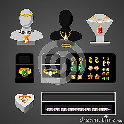 Cartoon Jewelry Accessories Set Vector Illustration