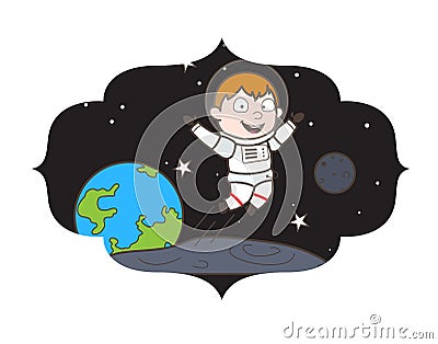 Cartoon Joyful Space-Traveler Jumping in Space Vector Illustration Stock Photo