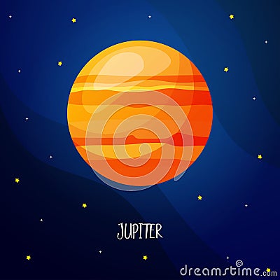 Cartoon jupiter planet for kids education. Solar system planets Vector Illustration