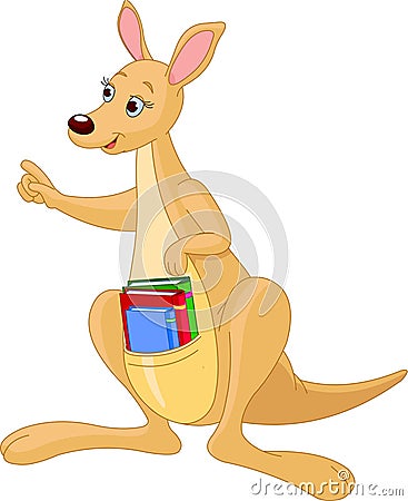 Cartoon Kangaroo and books Vector Illustration