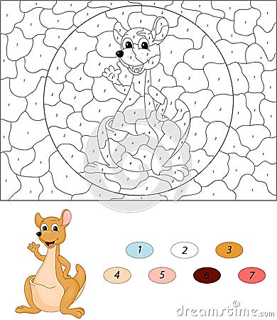 Cartoon kangaroo. Color by number educational game for kids Vector Illustration