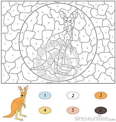 Cartoon kangaroo. Color by number educational game for kids Vector Illustration