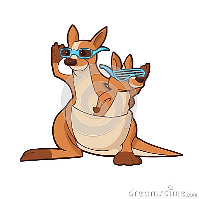 Cartoon kangaroo with glasses and kangaroo bespectacled Vector Illustration