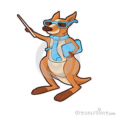 Cartoon kangaroo with glasses with a pointer Vector Illustration