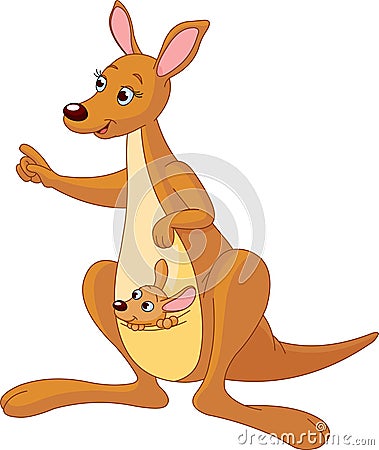 Cartoon Kangaroo and Joey Vector Illustration