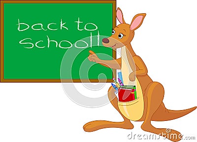 Cartoon Kangaroo near chalkboard Vector Illustration