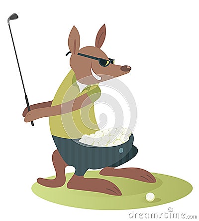Cartoon kangaroo is playing golf Vector Illustration
