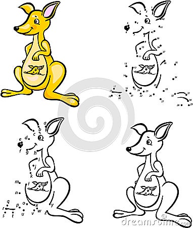 Cartoon kangaroo. Vector illustration. Coloring and dot to dot g Vector Illustration