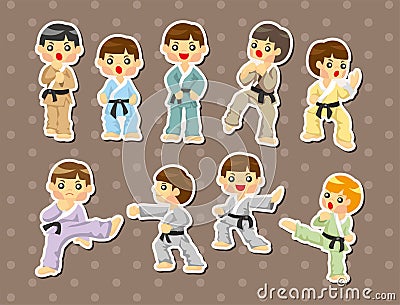 Cartoon Karate Player stickers Vector Illustration