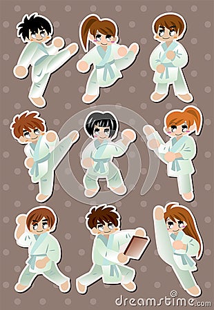 Cartoon Karate Player stickers Vector Illustration