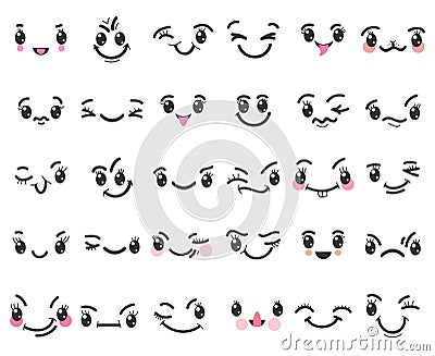 Cartoon kawaii emoticons Vector Illustration