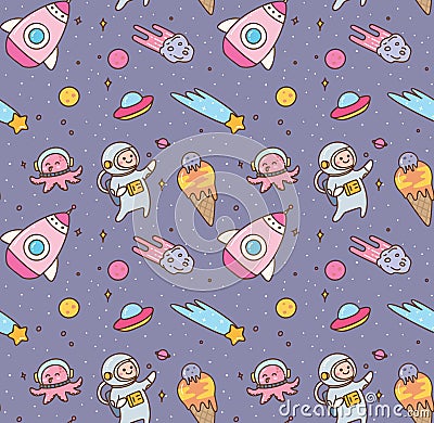 Cartoon kawaii outer space seamless pattern Stock Photo