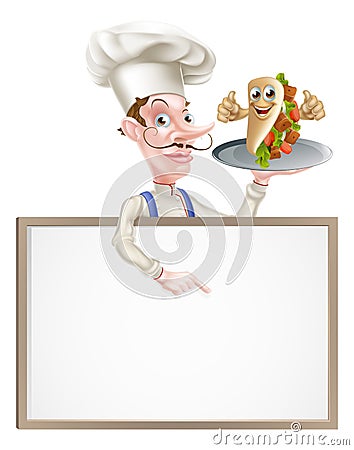 Cartoon Kebab Chef Menu Board Vector Illustration