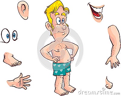 Cartoon kid and body parts Vector Illustration