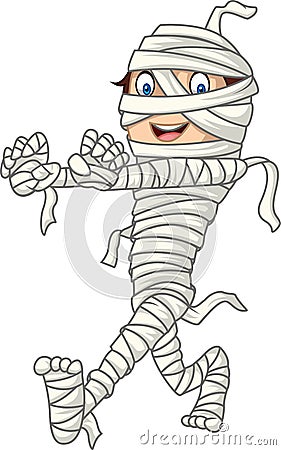 Cartoon kid with mummy costume Vector Illustration