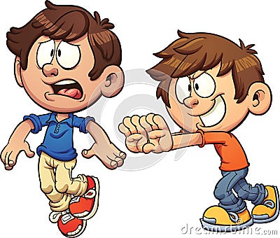 Cartoon kid shoving another kid Vector Illustration