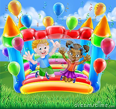 Cartoon Kids Bouncy Castle Vector Illustration