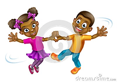 Cartoon Kids Dancing Vector Illustration