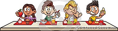 Cartoon kids eating breakfast at school Vector Illustration