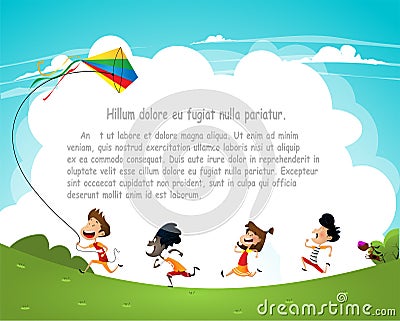 Cartoon kids flying kites Vector Illustration