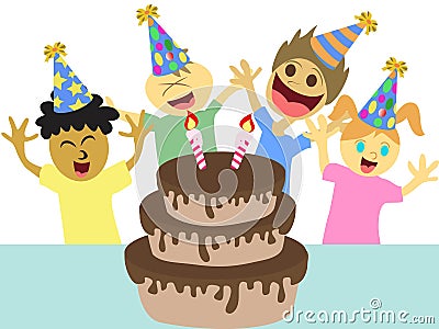 Cartoon kids happy birthday party Vector Illustration