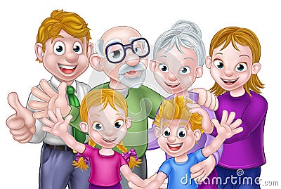 Cartoon Kids Parents and Grandparents Vector Illustration