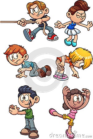 Cartoon kids performing different actions Vector Illustration