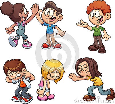 Cartoon kids performing different actions Vector Illustration