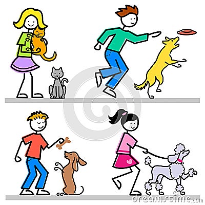 Cartoon Kids with Pets/eps Vector Illustration