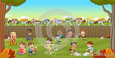 Cartoon kids playing. Vector Illustration