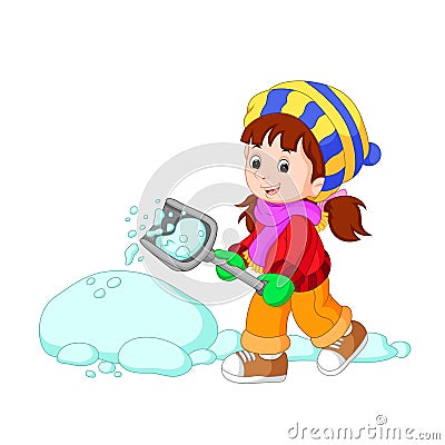 Cartoon kids playing with snow Vector Illustration