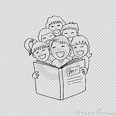 Cartoon kids reading book Cartoon Illustration