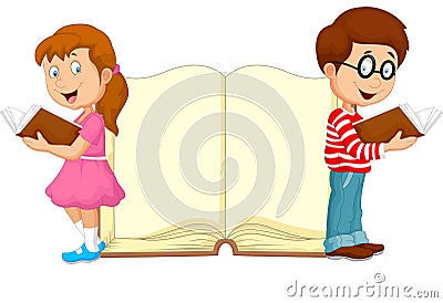 Cartoon kids reading book Vector Illustration