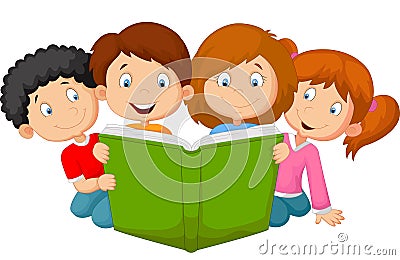 Cartoon kids reading book Vector Illustration