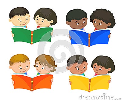 Cartoon kids reading book vector Vector Illustration