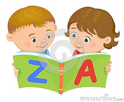 Cartoon kids reading book vector Vector Illustration