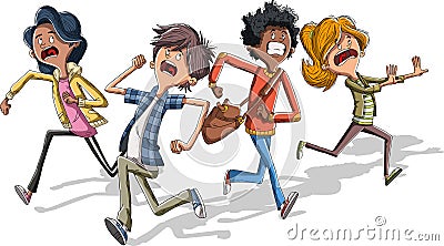 Cartoon kids running with fear. Vector Illustration