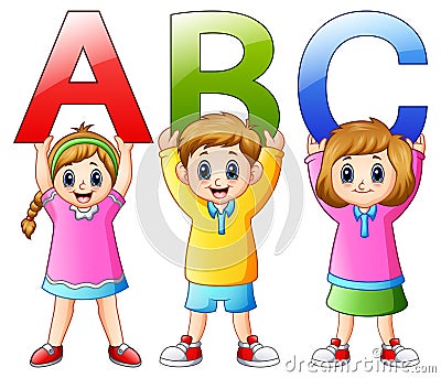 Cartoon kids showing alphabets Vector Illustration