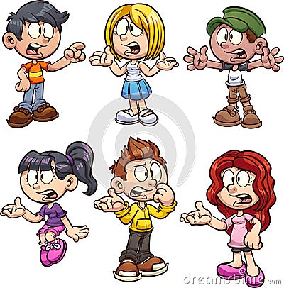 Cartoon kids talking and asking questions Vector Illustration