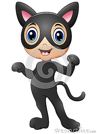 Cartoon kids wearing costume a cat Vector Illustration