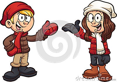 Cartoon kids wearing winter clothes Vector Illustration