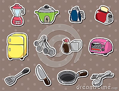 Cartoon kitchen stickers Vector Illustration