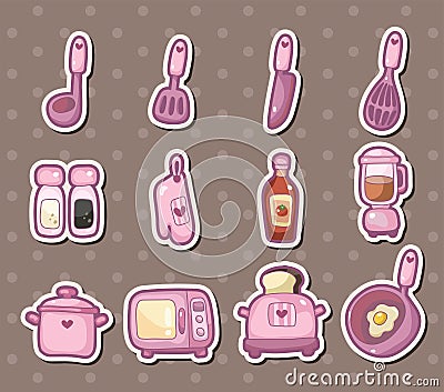 Cartoon kitchen tool stickers Vector Illustration