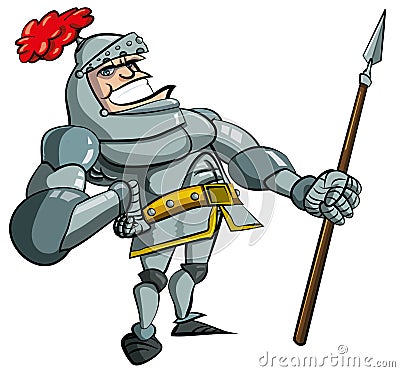 Cartoon knight in armour with a spear Vector Illustration