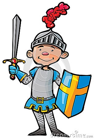 Cartoon knight in armour with a sword Vector Illustration